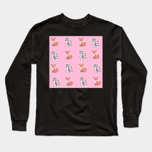 Pink Raccoon and fox print pattern Long Sleeve T-Shirt